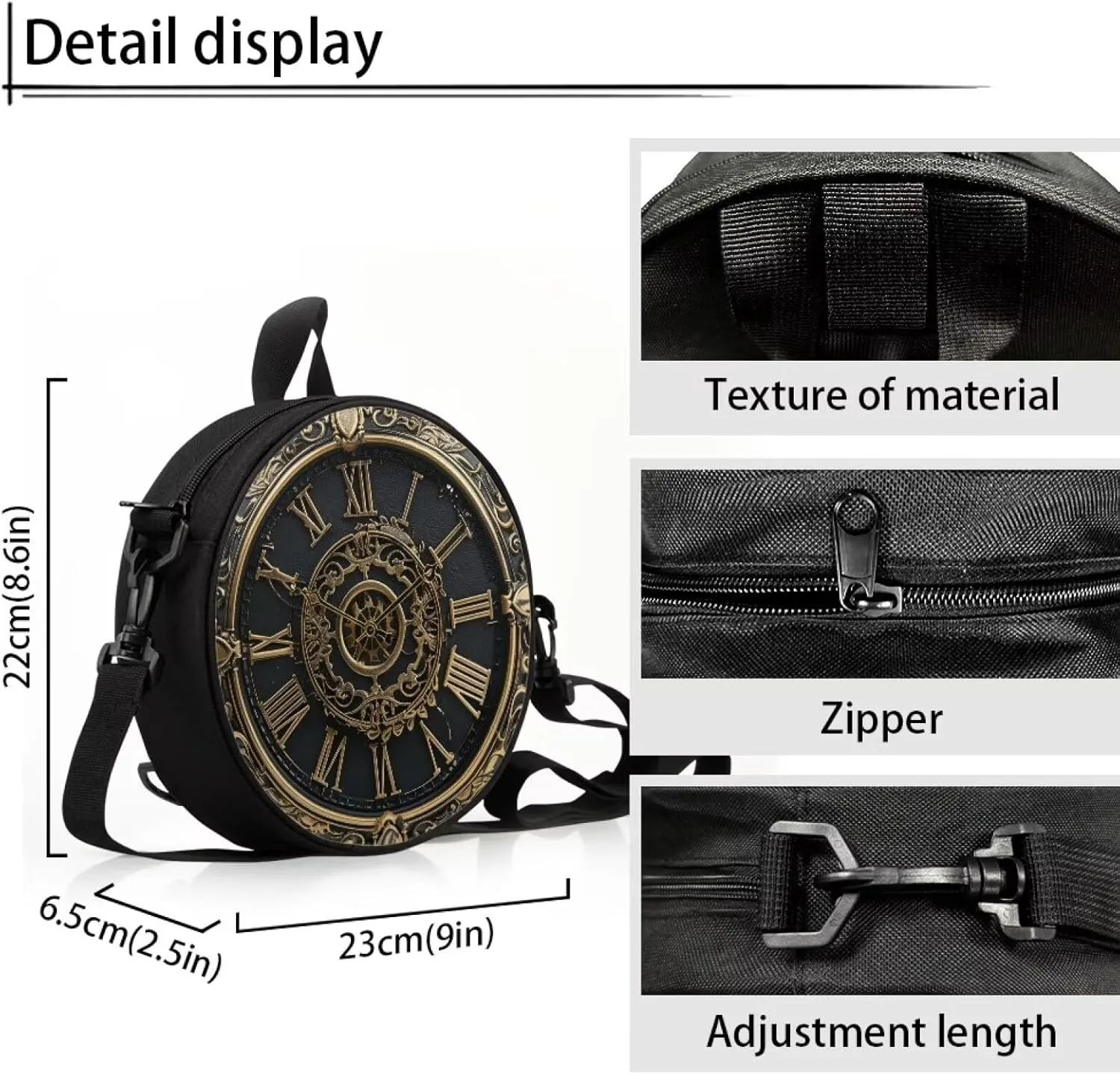 Lotusorchid Clock Print Round Crossbody Purse for Women Circle Bag Small Round Shoulder Purse (Not Real Clock)