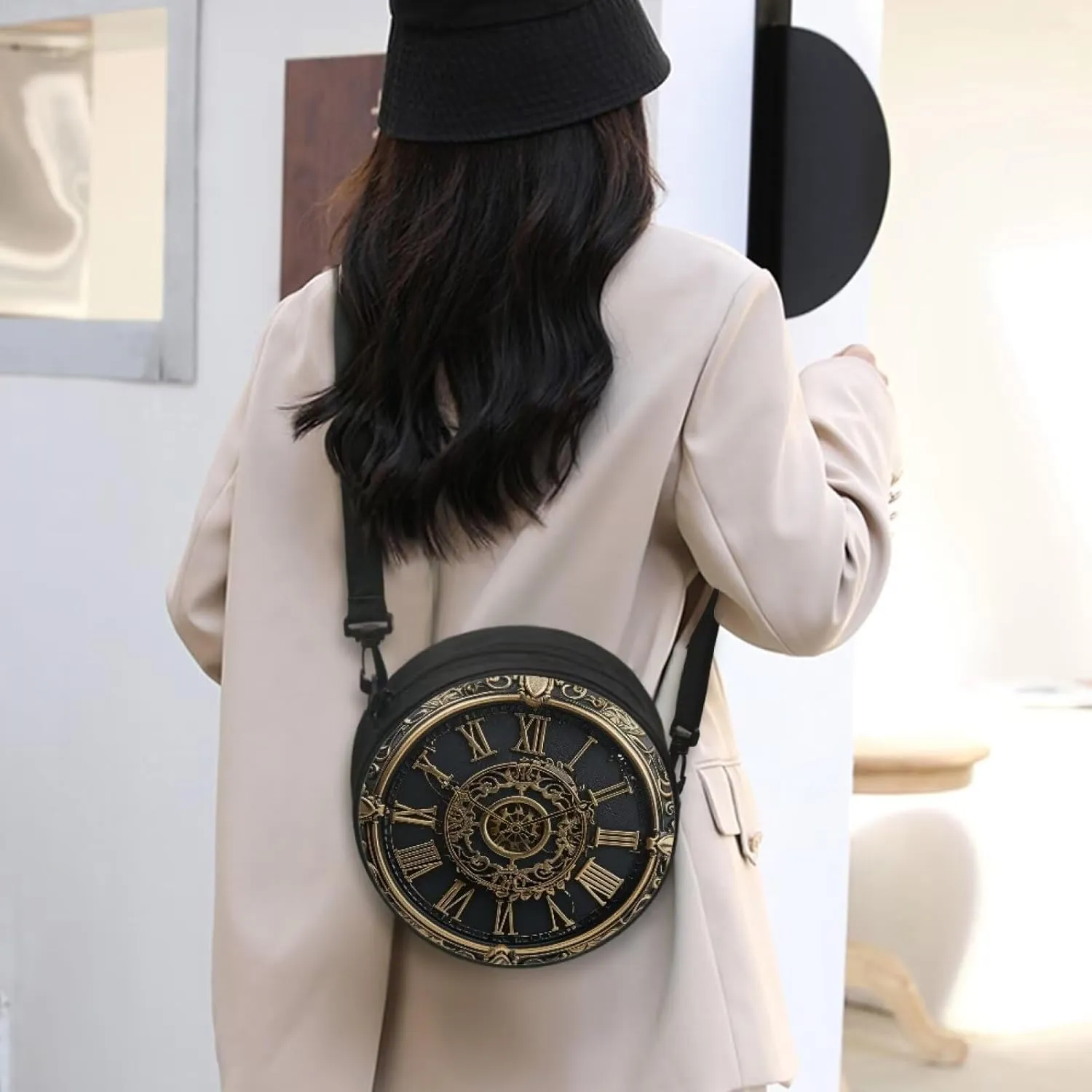 Lotusorchid Clock Print Round Crossbody Purse for Women Circle Bag Small Round Shoulder Purse (Not Real Clock)