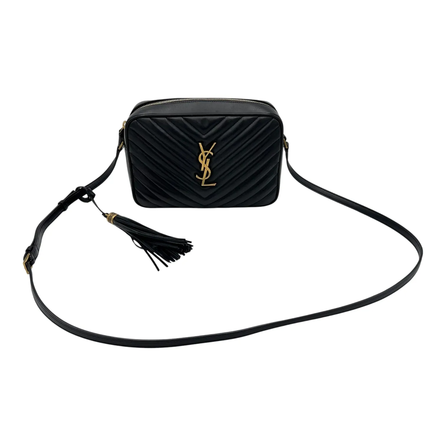 Lou Camera Black Crossbody Bag in Calfskin, Gold hardware