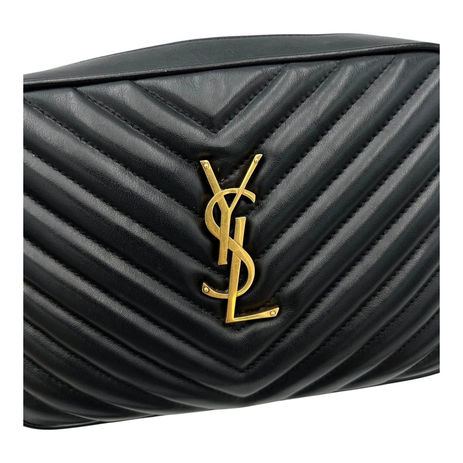 Lou Camera Black Crossbody Bag in Calfskin, Gold hardware