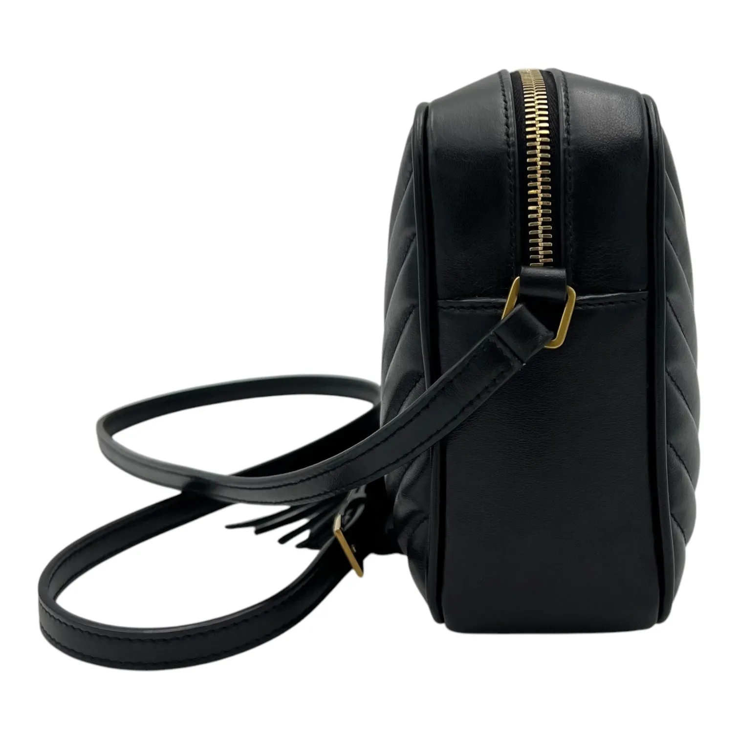 Lou Camera Black Crossbody Bag in Calfskin, Gold hardware