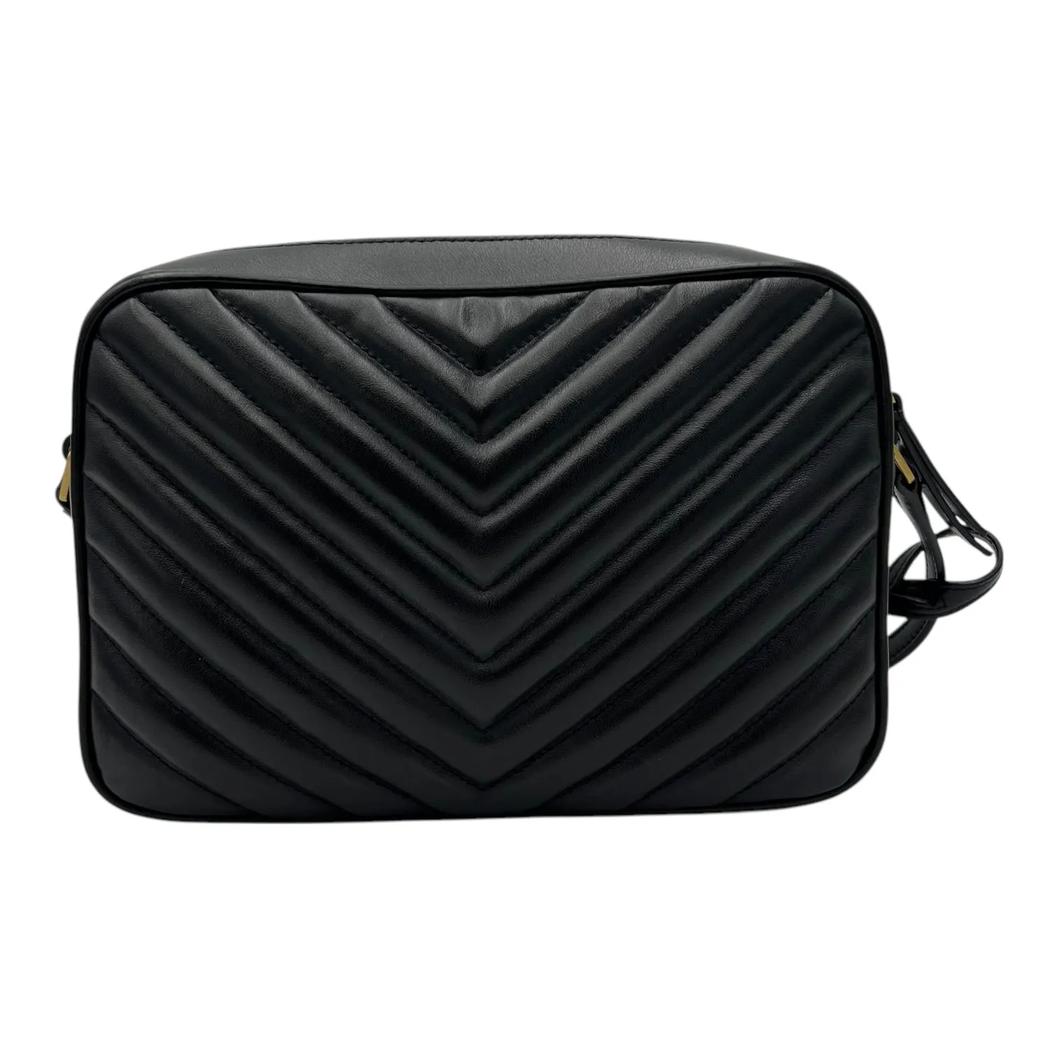 Lou Camera Black Crossbody Bag in Calfskin, Gold hardware