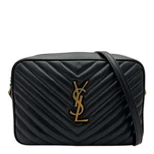 Lou Camera Black Crossbody Bag in Calfskin, Gold hardware