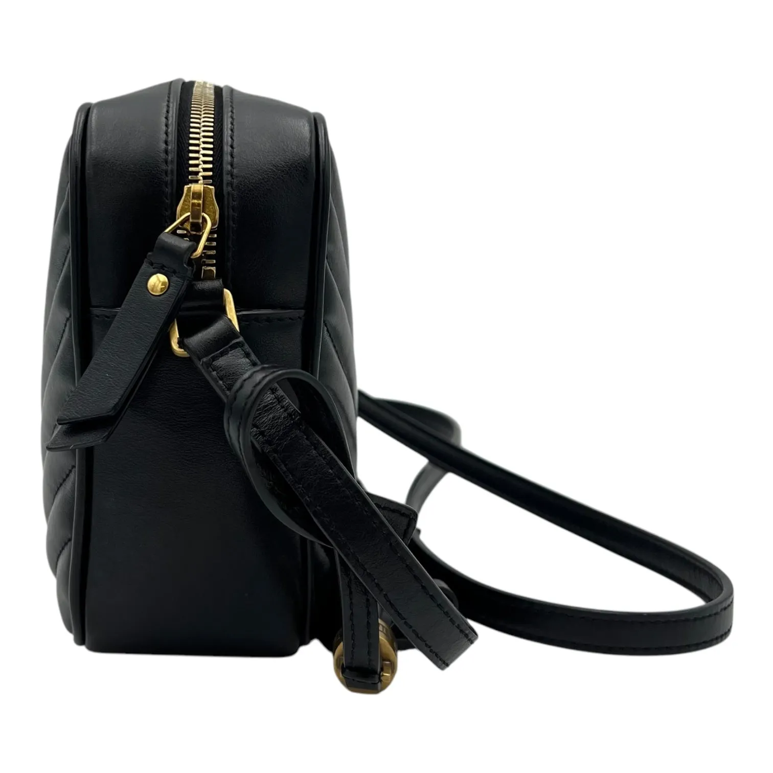 Lou Camera Black Crossbody Bag in Calfskin, Gold hardware