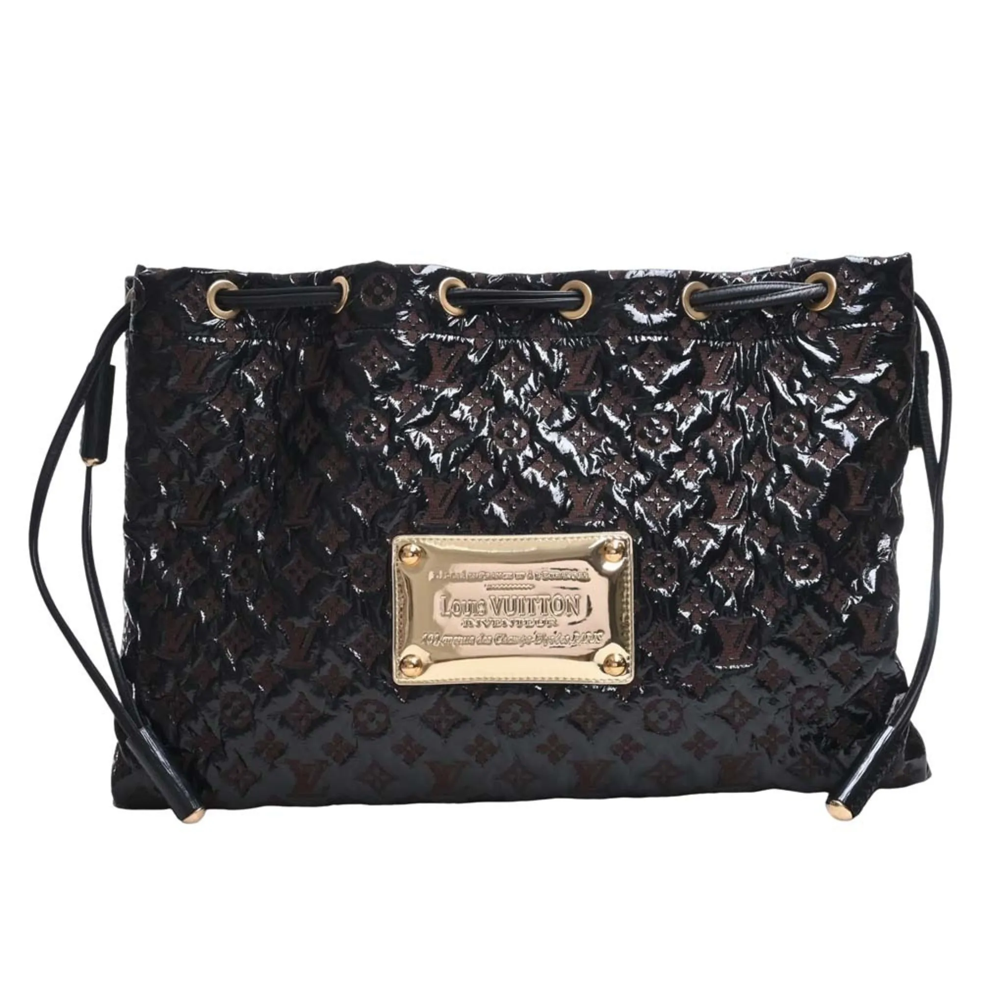 LOUIS VUITTON Monogram Envinil Squeech Shoulder Bag M95259 Black/Brown Women's