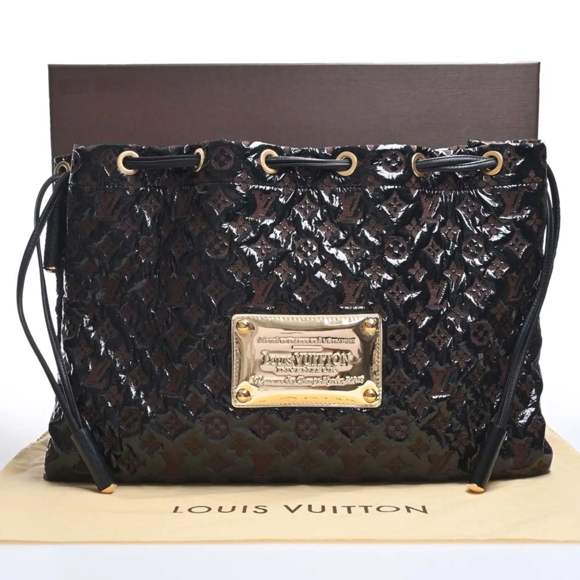 LOUIS VUITTON Monogram Envinil Squeech Shoulder Bag M95259 Black/Brown Women's