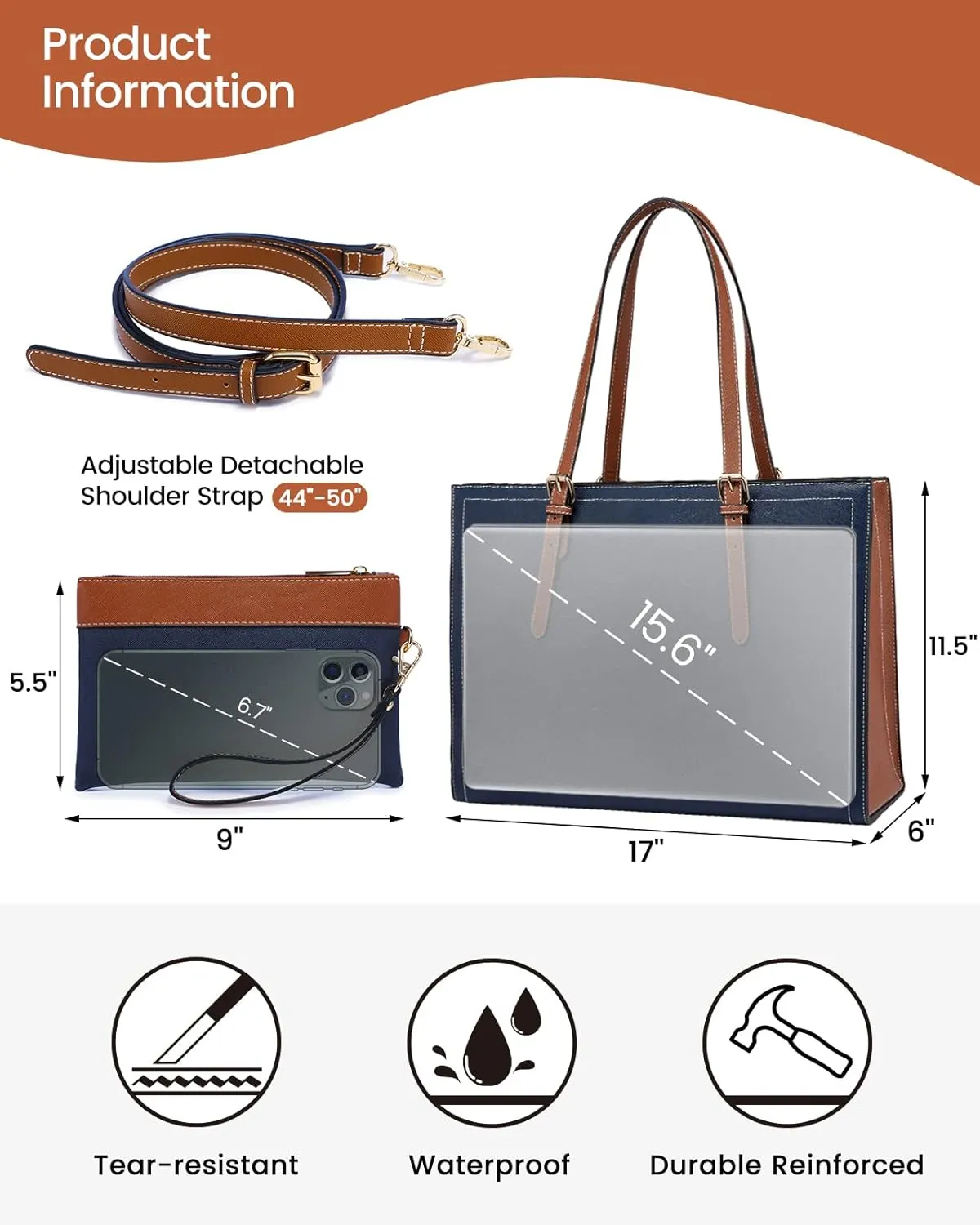 LOVEVOOK 15.6 Inch Laptop Bag for women, Large Waterproof PU Leather Work Briefcase with USB Charging Port Casual Computer Shoulder Bag Messenger, Fashion Business Office Tote Handbag Purse