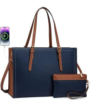 LOVEVOOK 15.6 Inch Laptop Bag for women, Large Waterproof PU Leather Work Briefcase with USB Charging Port Casual Computer Shoulder Bag Messenger, Fashion Business Office Tote Handbag Purse