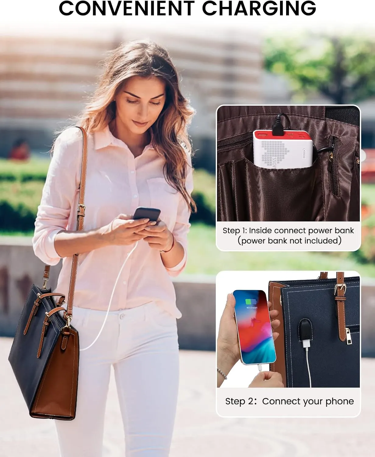 LOVEVOOK 15.6 Inch Laptop Bag for women, Large Waterproof PU Leather Work Briefcase with USB Charging Port Casual Computer Shoulder Bag Messenger, Fashion Business Office Tote Handbag Purse