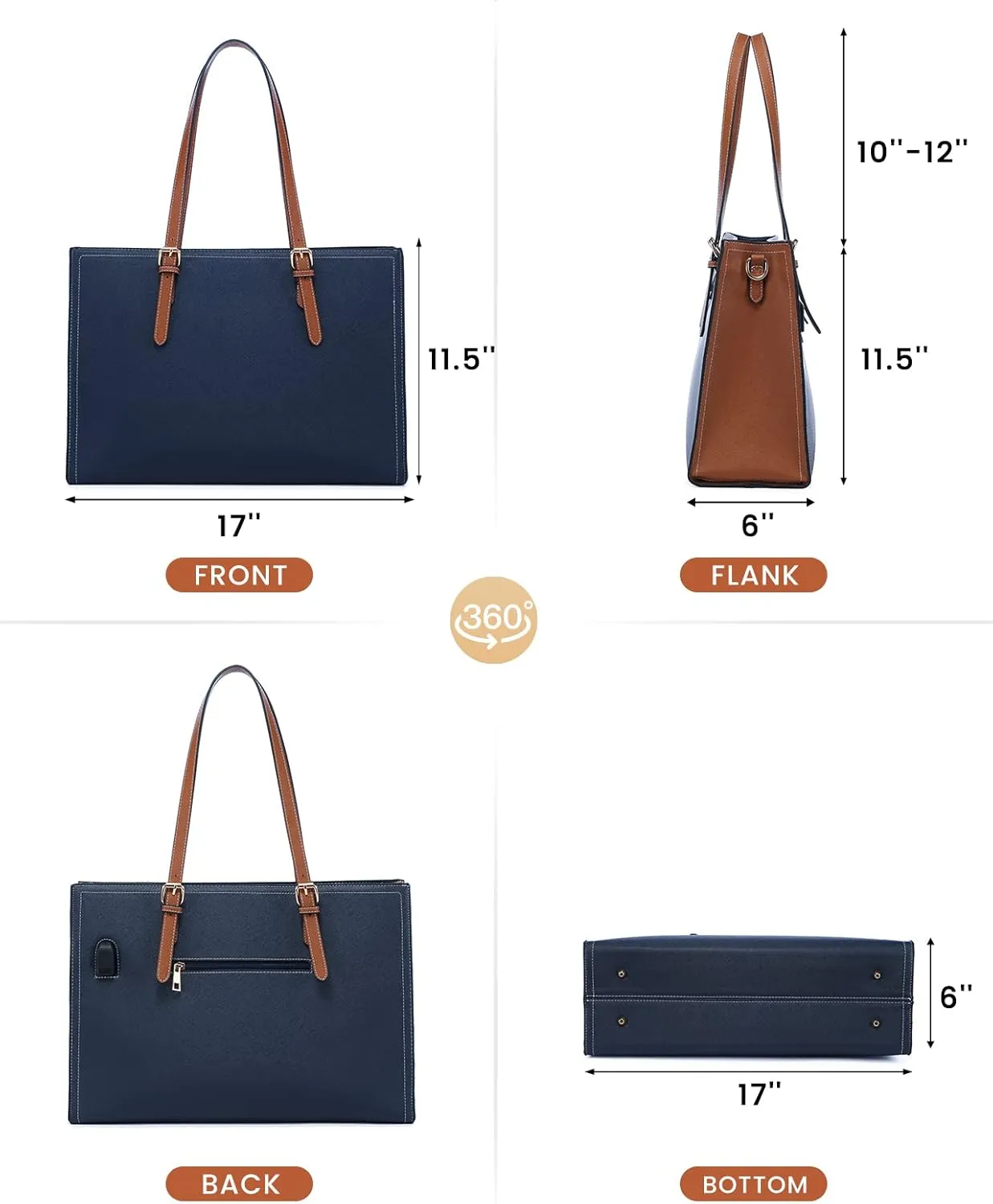LOVEVOOK 15.6 Inch Laptop Bag for women, Large Waterproof PU Leather Work Briefcase with USB Charging Port Casual Computer Shoulder Bag Messenger, Fashion Business Office Tote Handbag Purse