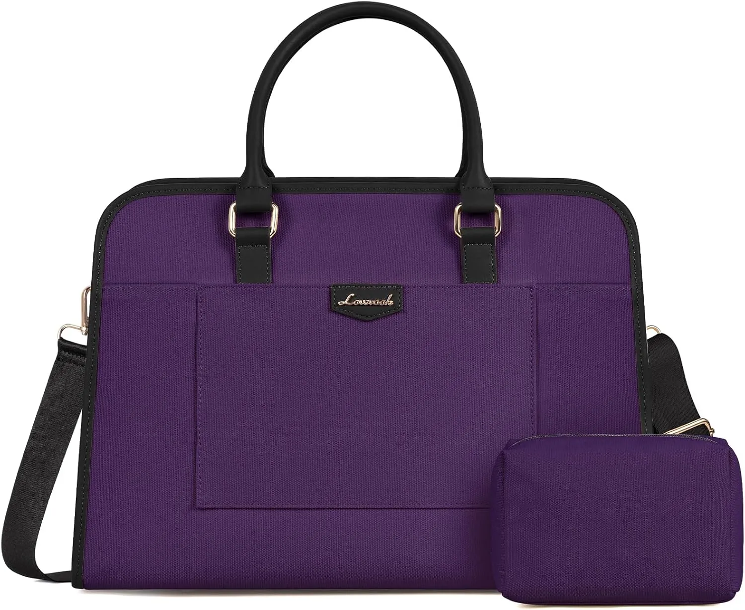 LOVEVOOK Laptop Bag for Women Canvas Laptop Tote Bag Large Capacity Work Bags Computer Bag Briefcase Lightweight Handbag Shoulder Bag for Office College Casual 15.6 Inch, Black & Purple