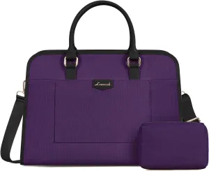 LOVEVOOK Laptop Bag for Women Canvas Laptop Tote Bag Large Capacity Work Bags Computer Bag Briefcase Lightweight Handbag Shoulder Bag for Office College Casual 15.6 Inch, Black & Purple