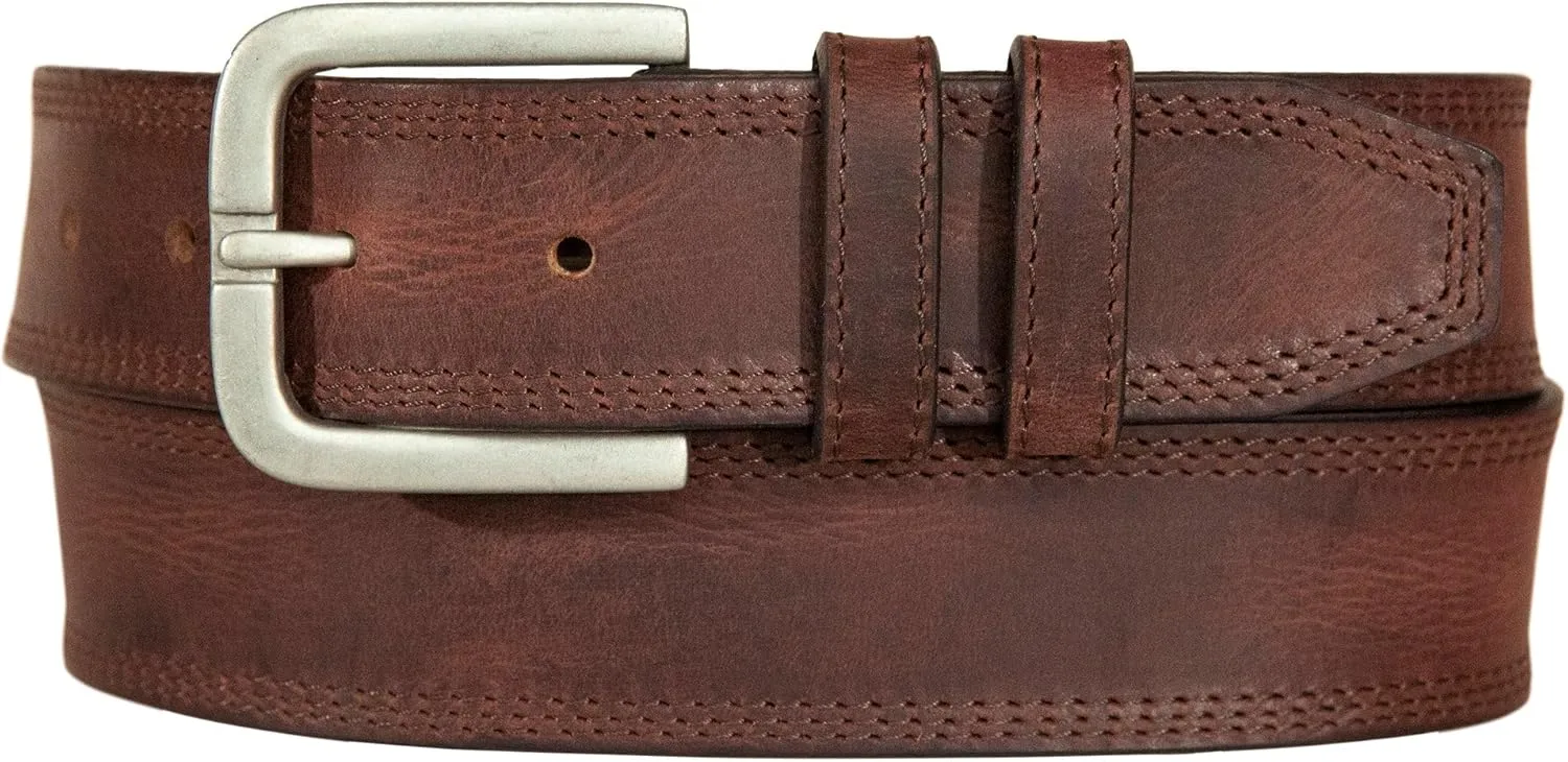 Lucky Brand Men's Stitched Leather Belt | Classic | Casual | Dress | Everyday | Western | American Heritage | Genuine Leather | Metal Buckle