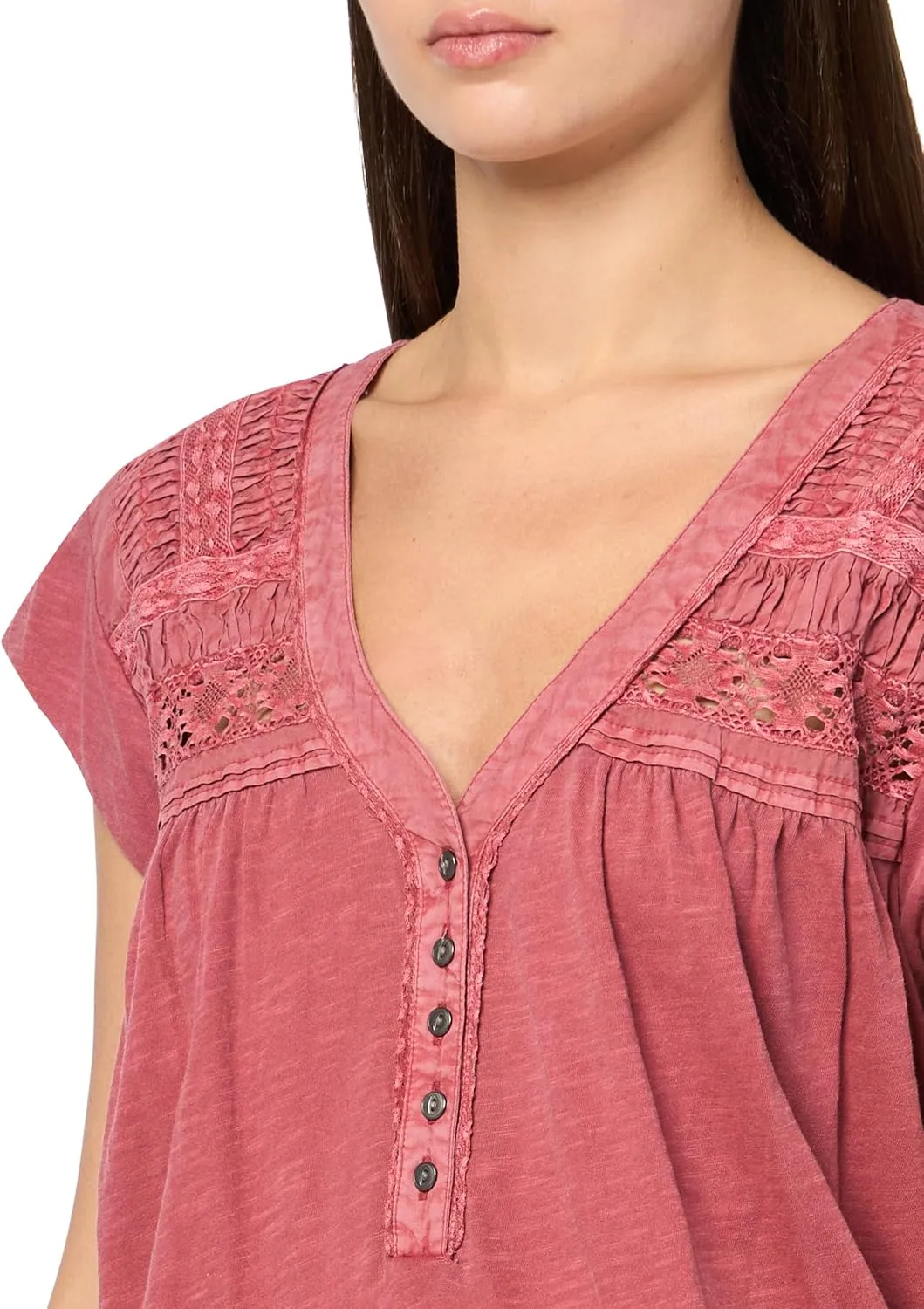 Lucky Brand Women's Lace Trimmed Henley Tee