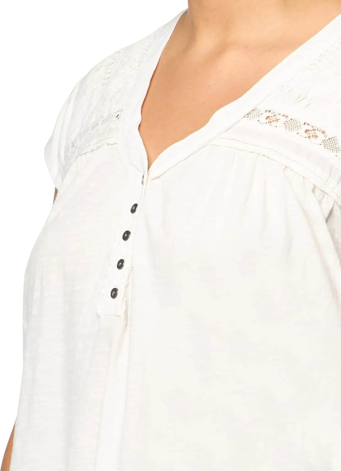 Lucky Brand Women's Lace Trimmed Henley Tee