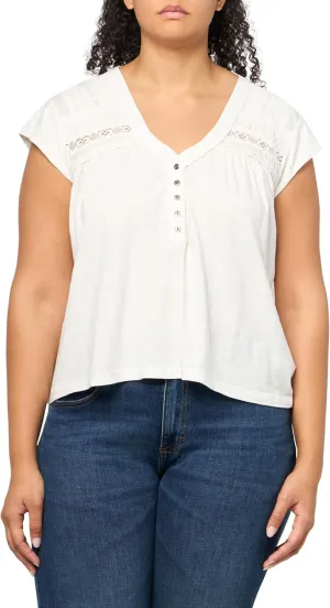 Lucky Brand Women's Lace Trimmed Henley Tee