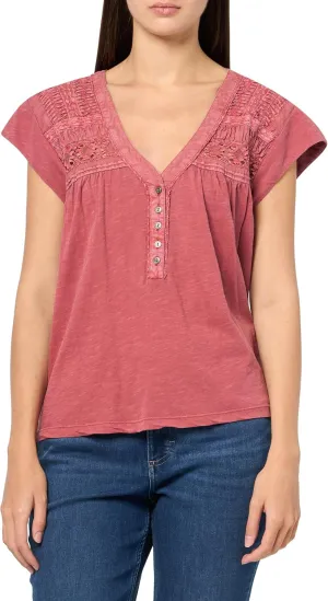 Lucky Brand Women's Lace Trimmed Henley Tee