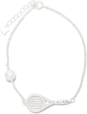 Luxe Tennis Racket and Pearl Bracelet - Tennis Gifts For Women-Fashion Jewelry Tennis Racket Bracelet Freshwater Pearl