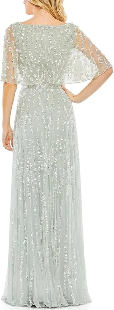 Mac Duggal Womens Embellished lllusion Evening Dress