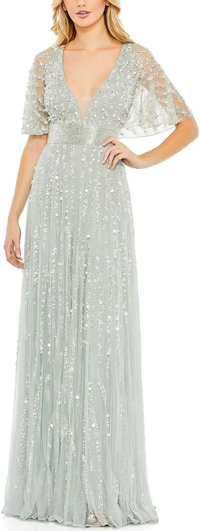 Mac Duggal Womens Embellished lllusion Evening Dress