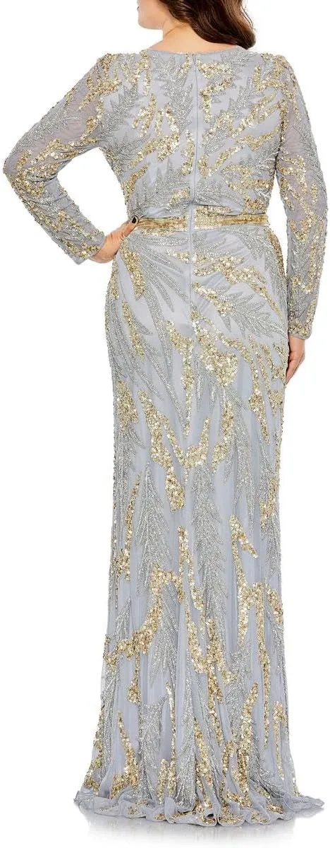 Mac Duggal Womens Embellished Mesh Evening Dress