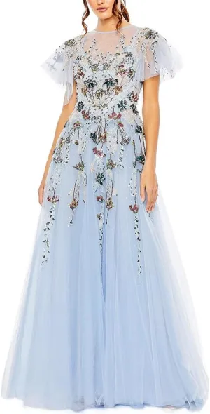 Mac Duggal Womens Embellished Mesh Evening Dress