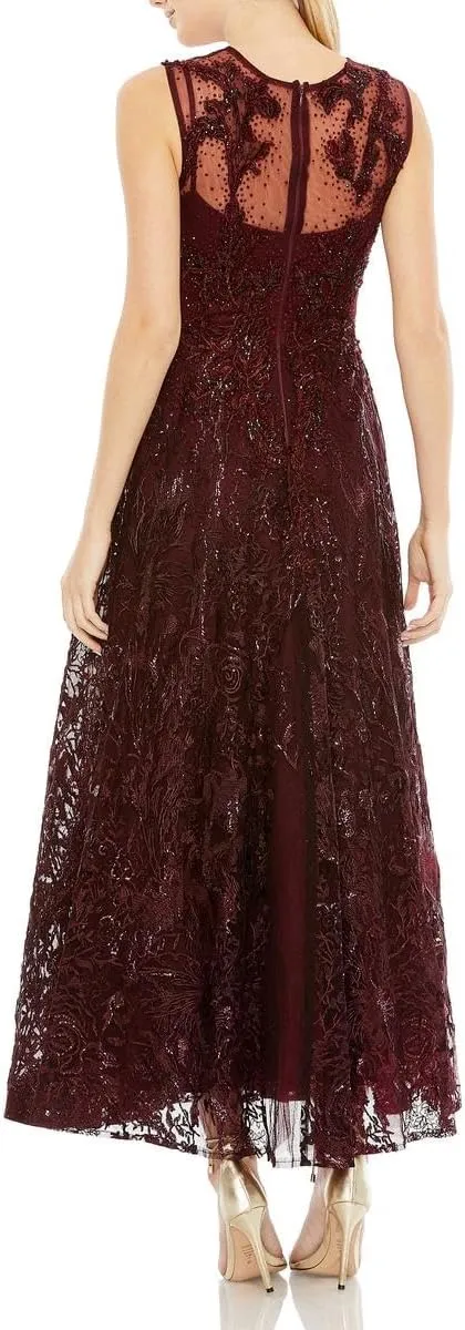 Mac Duggal Womens Embellished Mesh Evening Dress