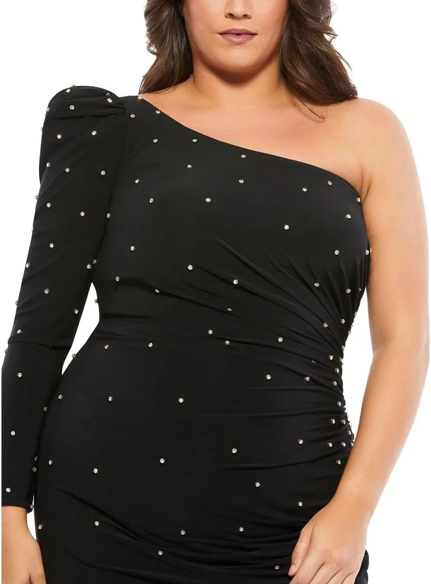 Mac Duggal Womens Plus One Shoulder Embellished Evening Dress