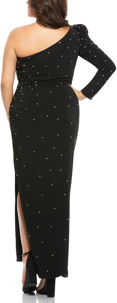 Mac Duggal Womens Plus One Shoulder Embellished Evening Dress