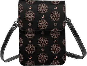 magical pentagram signs moon black Crossbody Cell Phone Purse for Women Girls Leather Mini Cross Body Bags Small Shoulder Bags