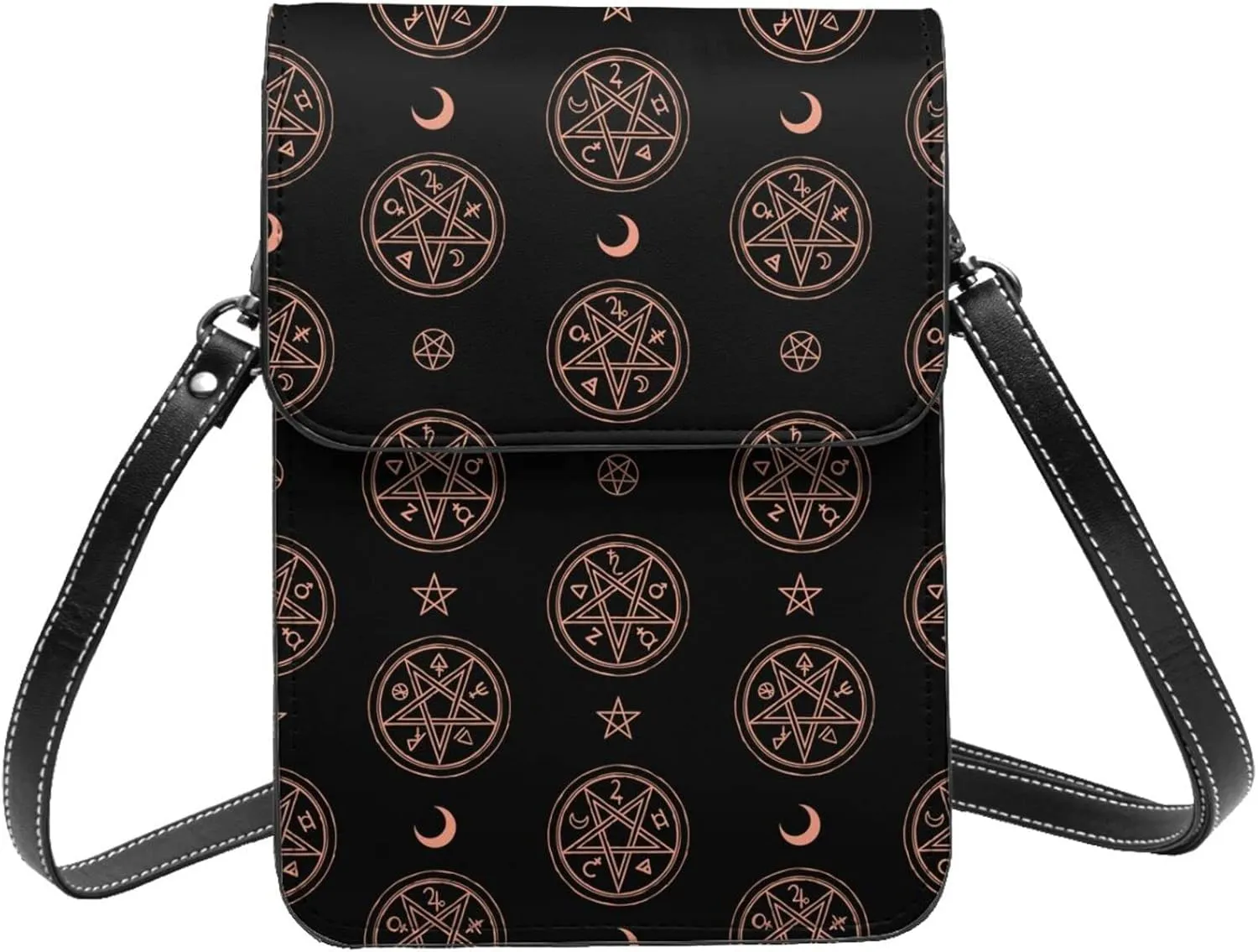 magical pentagram signs moon black Crossbody Cell Phone Purse for Women Girls Leather Mini Cross Body Bags Small Shoulder Bags