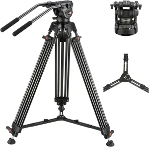 MagicLine 70.9 inch Heavy Duty Aluminum Video Camera Tripod with Fluid Head, 2 Pan Bar Handles,Extendable Mid-Level Spreader, Max Load 22 LB for Canon Nikon Sony DSLR Camcorder Cameras Black