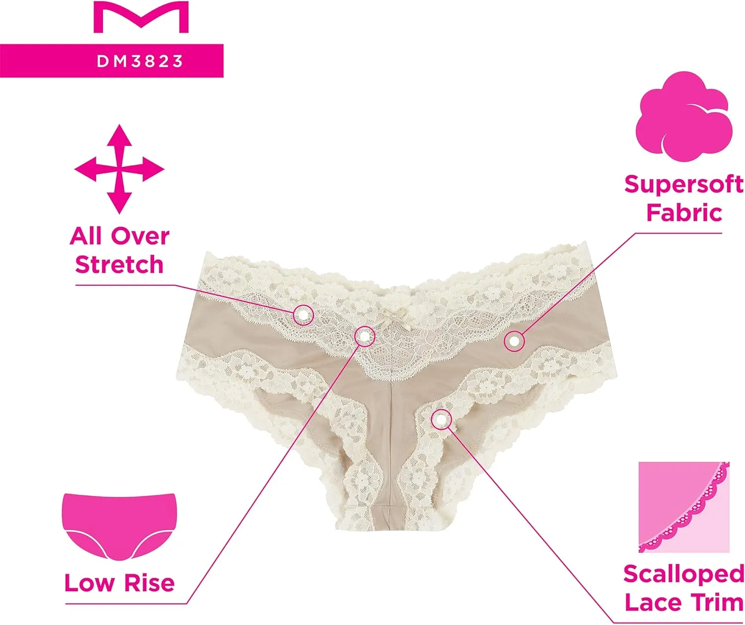 Maidenform Women's Cheeky Hipster Underwear, Lace Hipster Panties, Sexy Underwear for Women, 3-pack