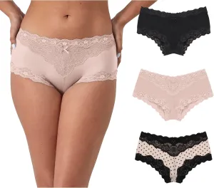 Maidenform Women's Cheeky Hipster Underwear, Lace Hipster Panties, Sexy Underwear for Women, 3-pack