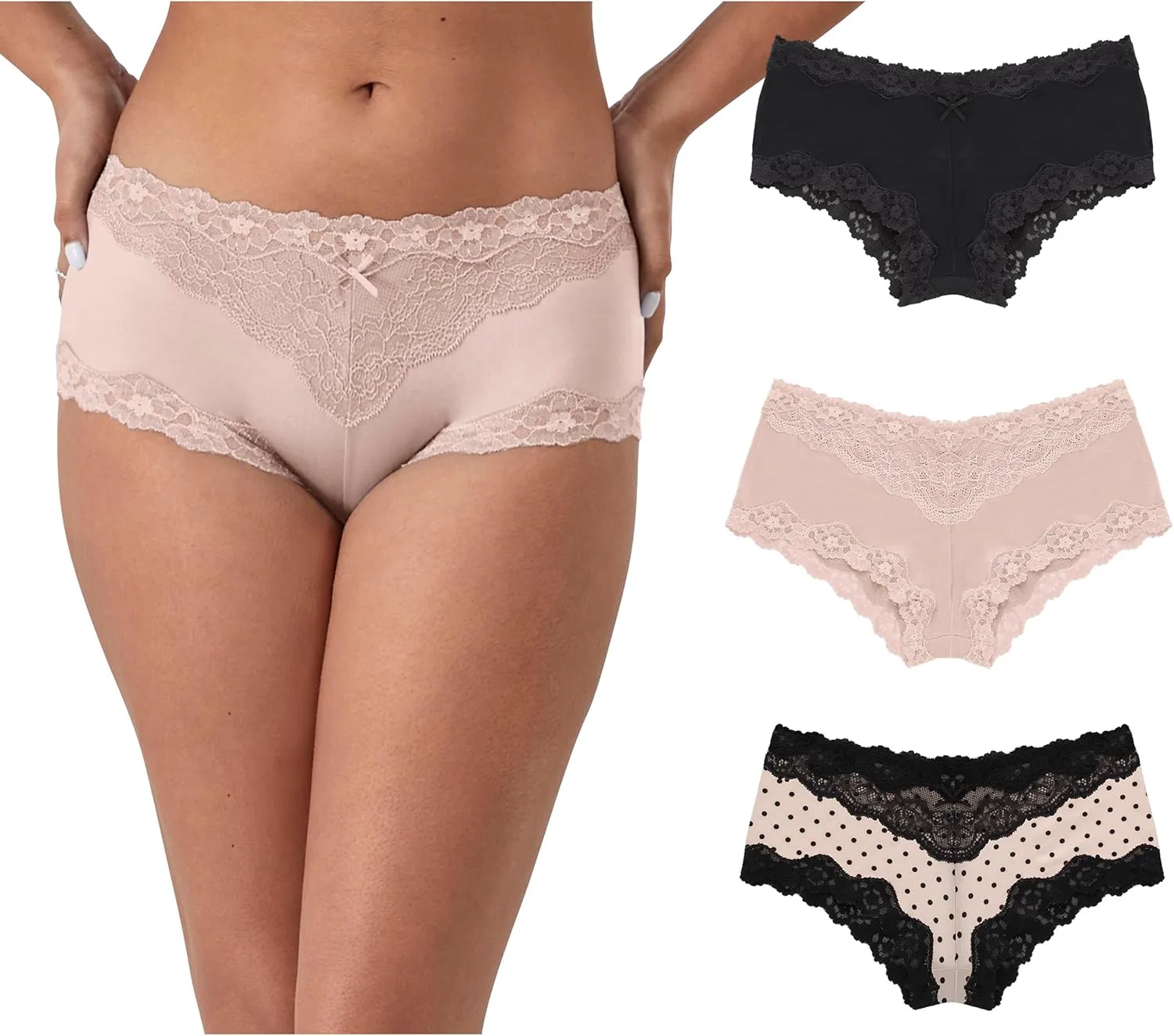 Maidenform Women's Cheeky Hipster Underwear, Lace Hipster Panties, Sexy Underwear for Women, 3-pack