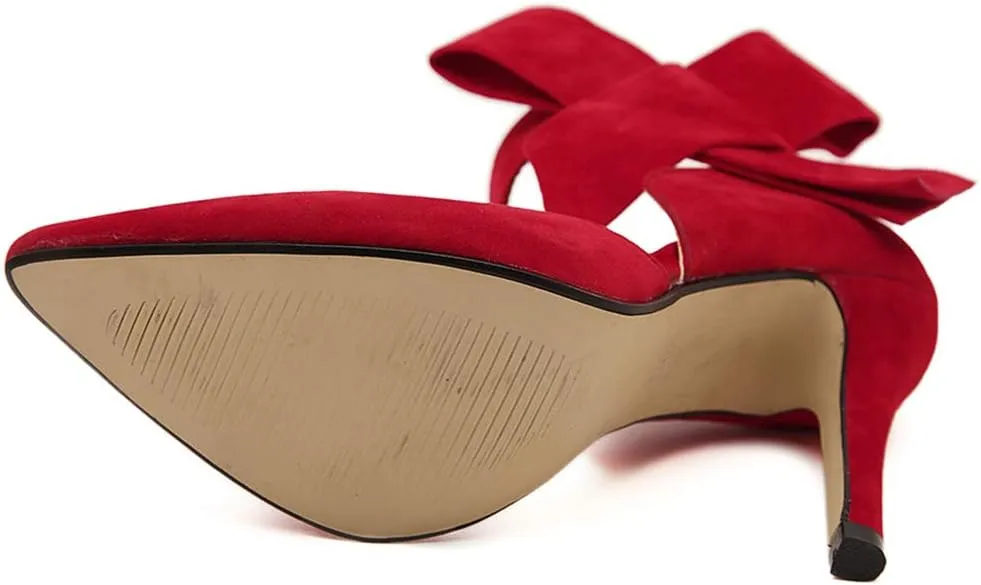 MAIERNISI JESSI Women's Pointy Toe High Heel Stiletto Big Bowknot Pumps