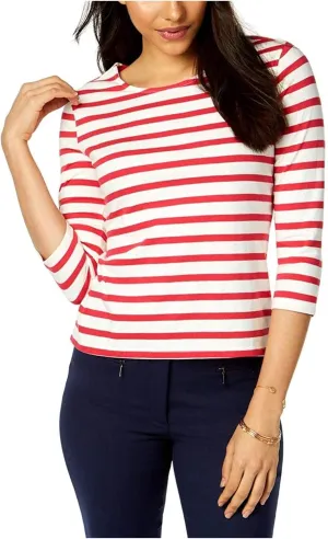Maison Jules $46 Womens New 1533 Pink Striped Bow Embellished Top XS B B
