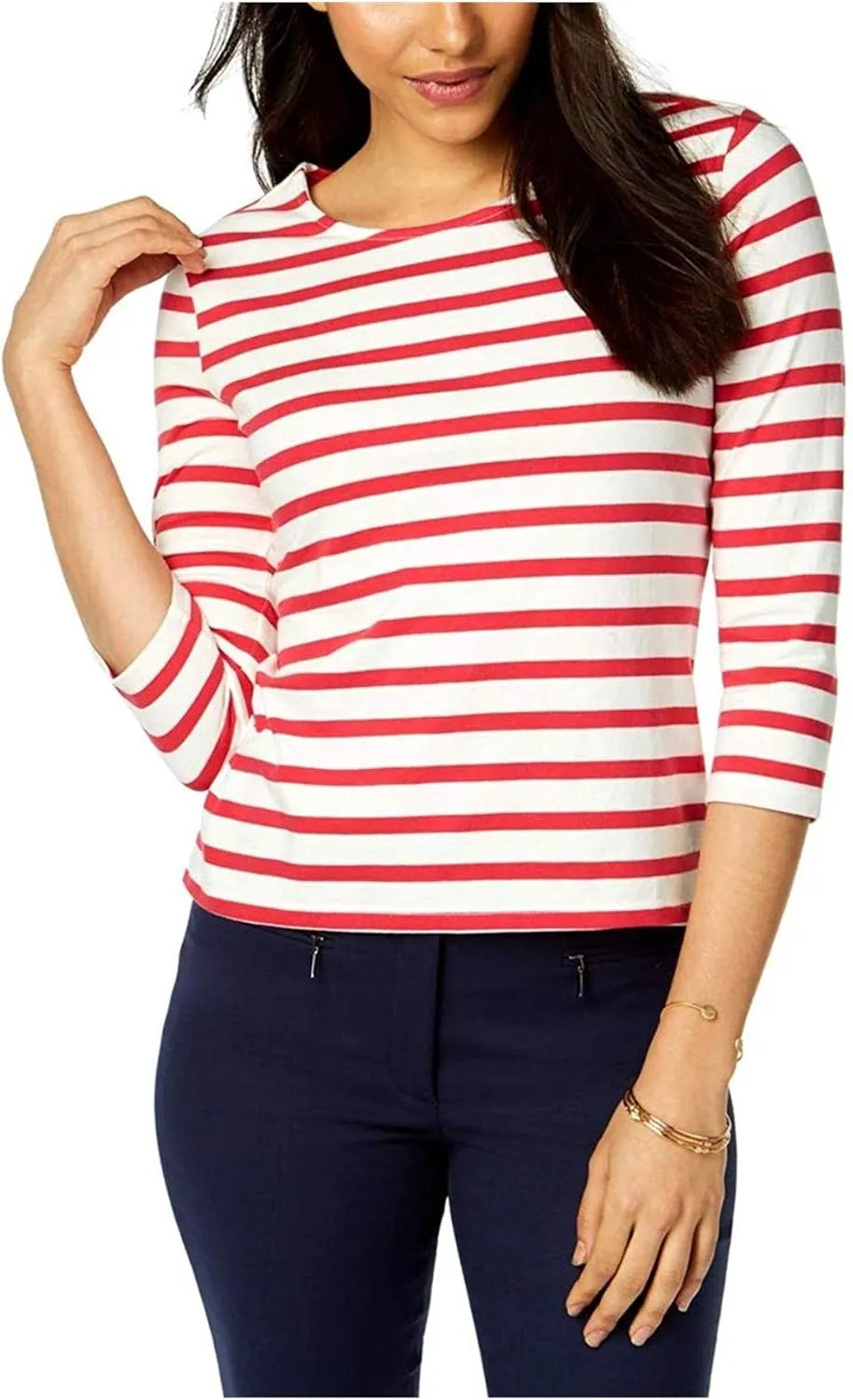 Maison Jules $46 Womens New 1533 Pink Striped Bow Embellished Top XS B B