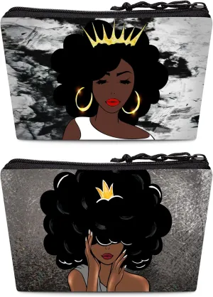 Makeup Bag Cosmetic Bag 2 Pieces for Women Travel Toiletry Bag Large Capacity Accessories Organizer Sassy Black Queen African American Ladies Gifts