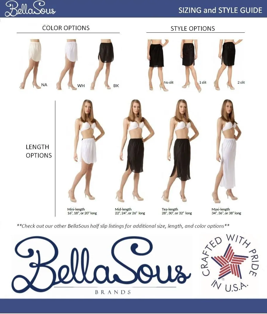 Malco Modes 20" Luxury Double Slit Half Slip Underskirt - Nylon w/Lace for Halloween Costume, Vintage Style, Party Wear