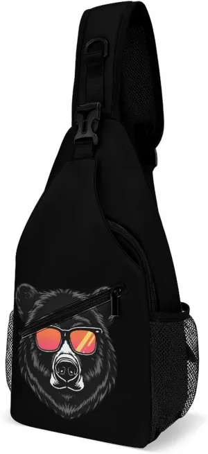Mama Bear with Glasses Sling Bag for Men Women Durable Crossbody Backpack Chest Bag Daypack for Travel Hiking
