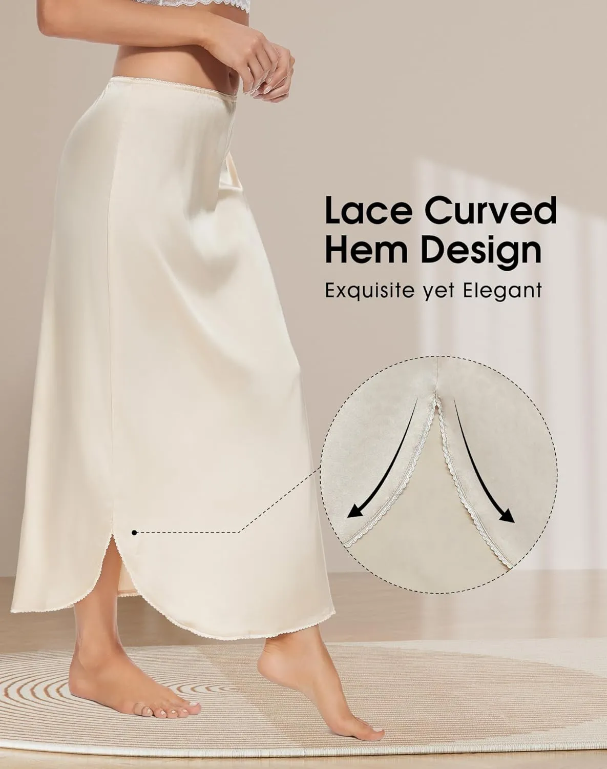 MANCYFIT Long Half Slip for Women Under Dress Satin Slip Skirt Extenders 36" Maxi Underskirt