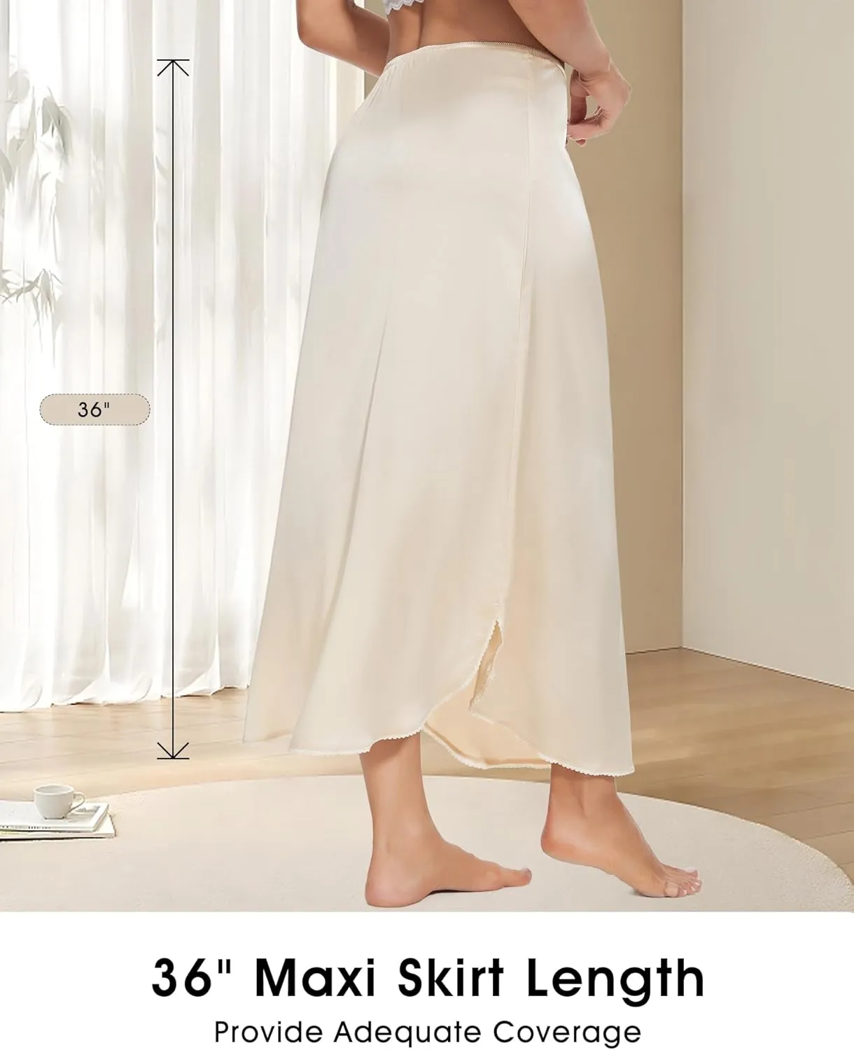 MANCYFIT Long Half Slip for Women Under Dress Satin Slip Skirt Extenders 36" Maxi Underskirt