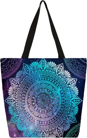 Mandalas Large Capacity Canvas Tote Bag Stylish Handheld Shoulder Bag Reusable Shopping Bag for Work Travel Beach Trips Shopping