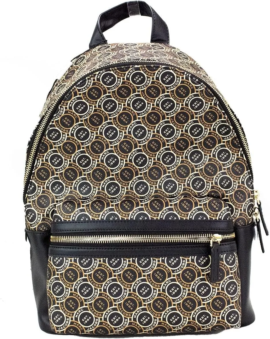 Marc Jacobs Signet Medium Black Logo Printed Leather Shoulder Backpack Bookbag