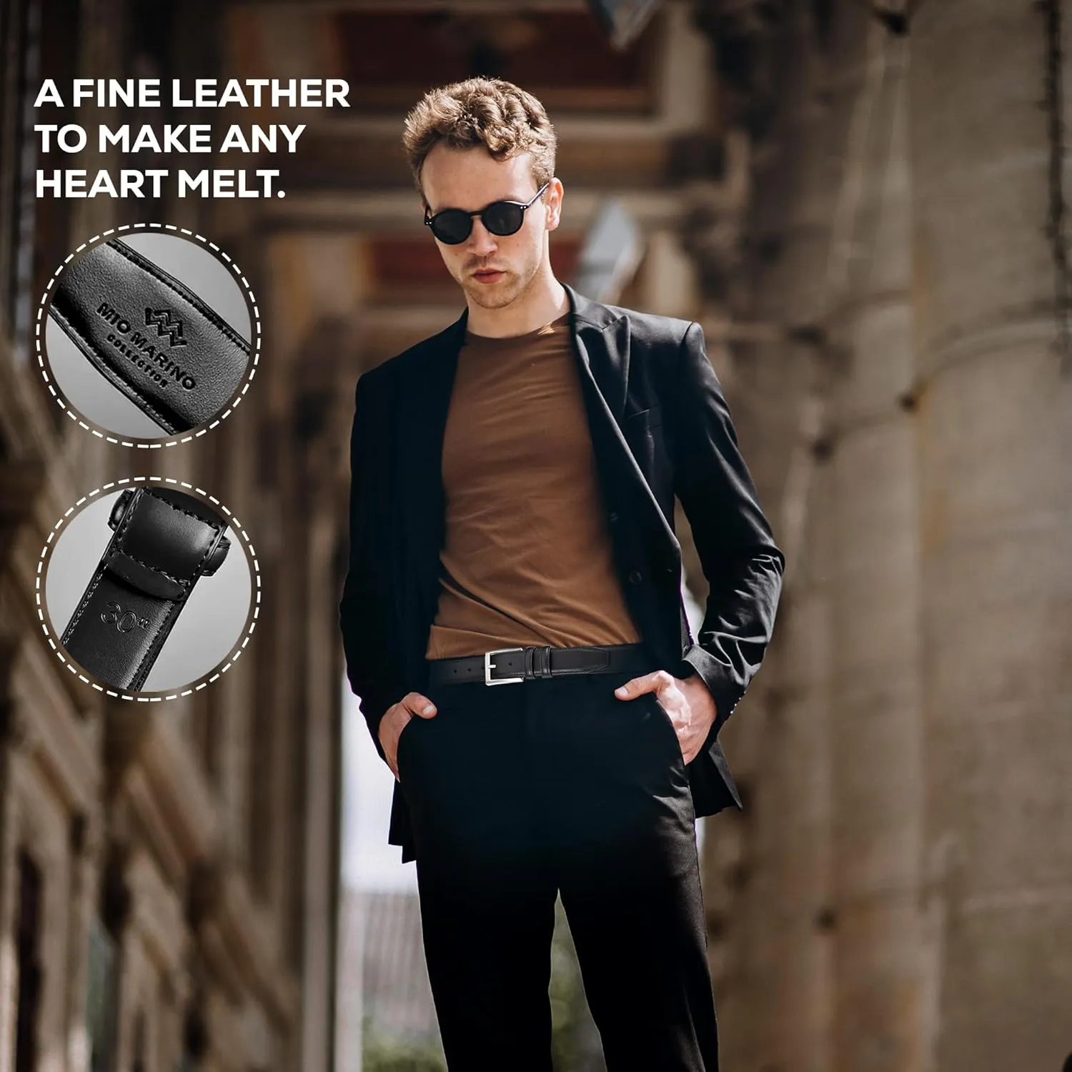 Marino’s Men Genuine Leather Dress Belt with Single Prong Buckle