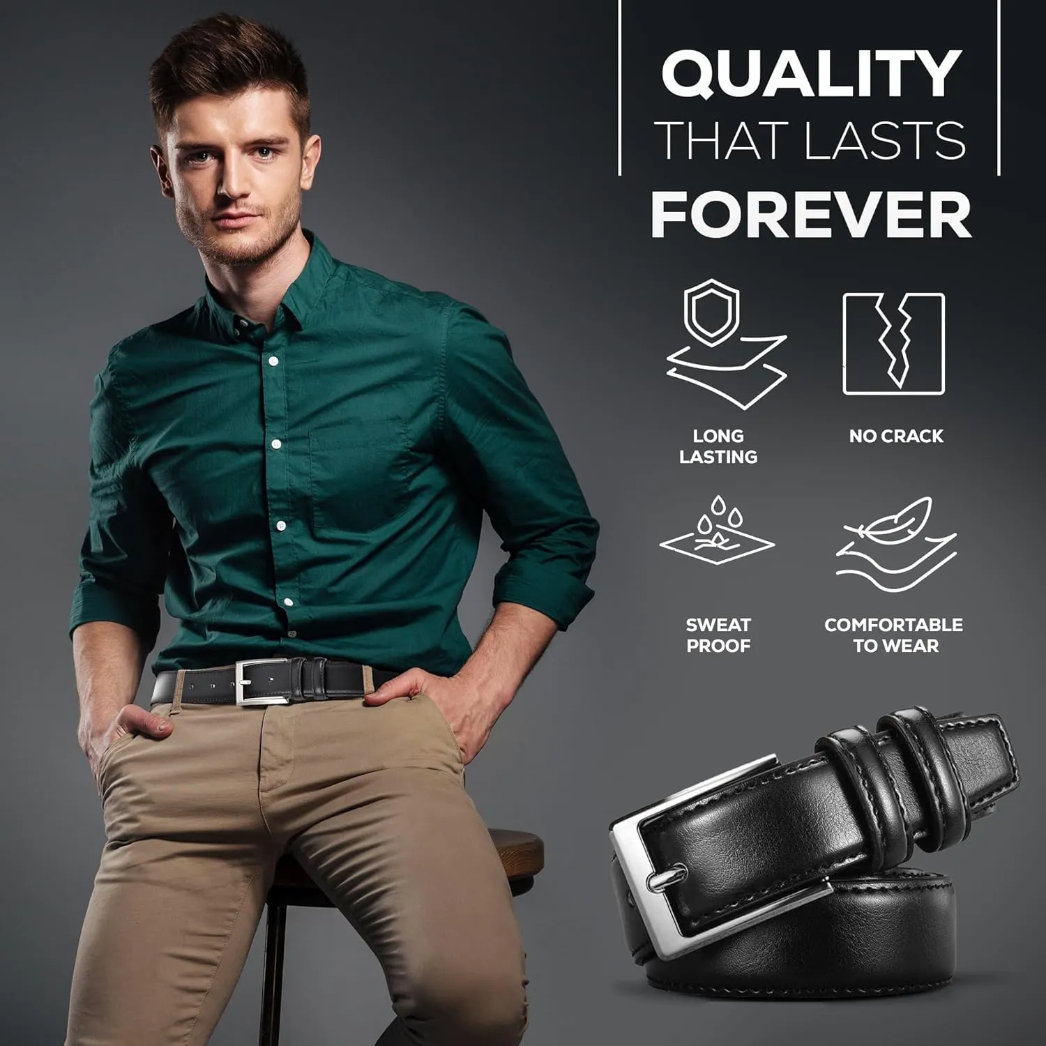 Marino’s Men Genuine Leather Dress Belt with Single Prong Buckle