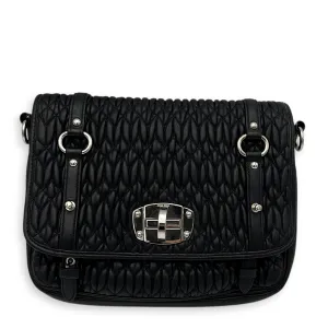 Matelassé Crossbody Bag Black in Calfskin, Silver hardware