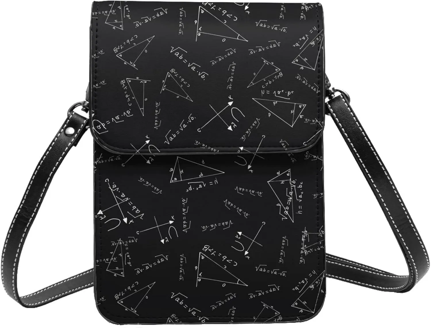 math formulas trigonometry equations black Crossbody Cell Phone Purse for Women Girls Leather Mini Cross Body Bags Small Shoulder Bags