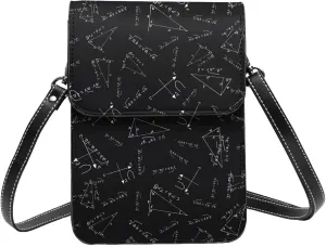 math formulas trigonometry equations black Crossbody Cell Phone Purse for Women Girls Leather Mini Cross Body Bags Small Shoulder Bags